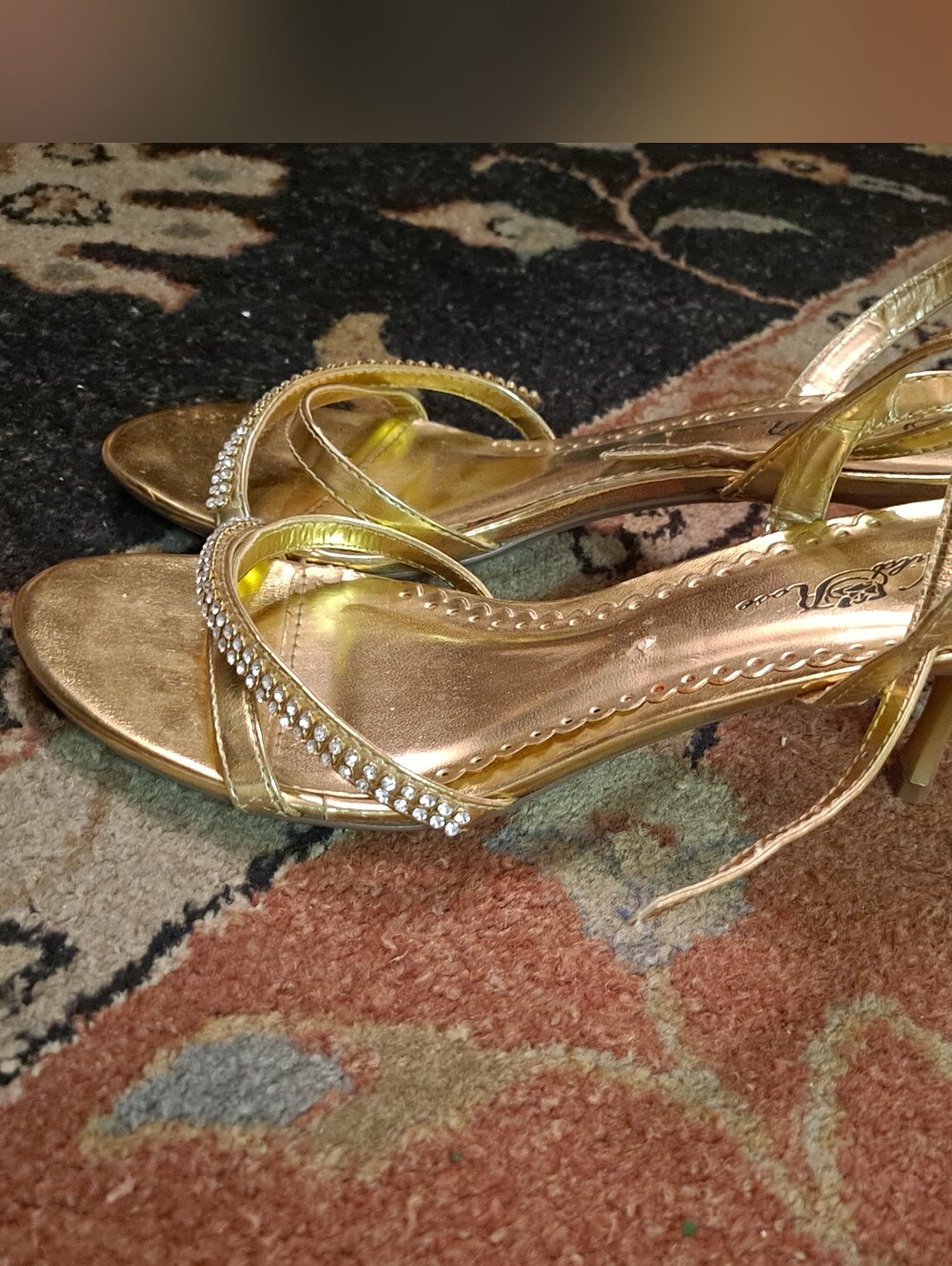 Wild Rose Gold Rhinestone Strappy Heeled Sandals